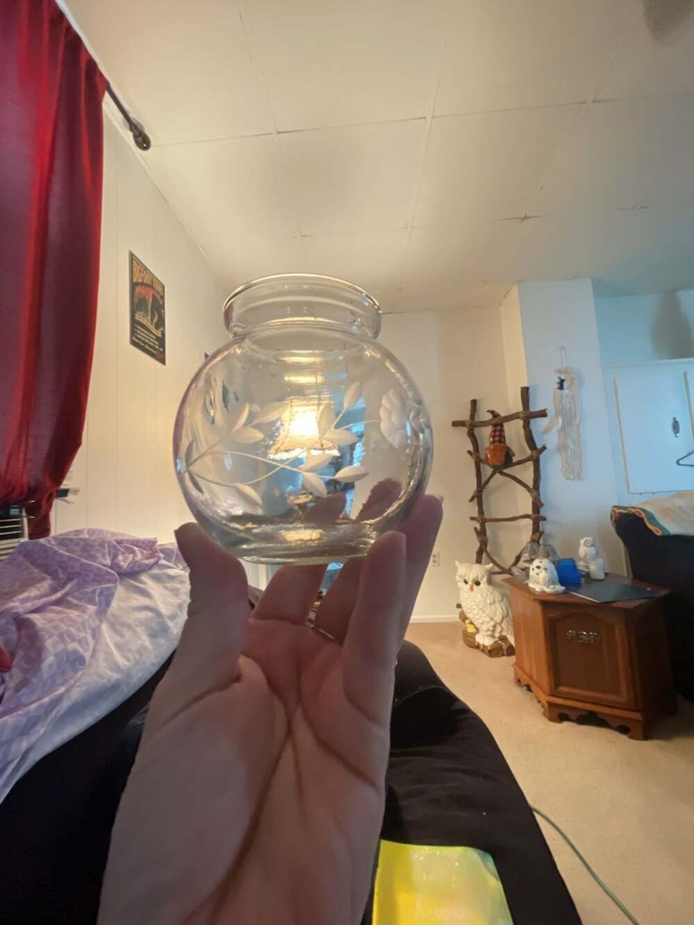 Princess House Heritage Etched Floral Crystal Round Bowl w/ cool imperfections